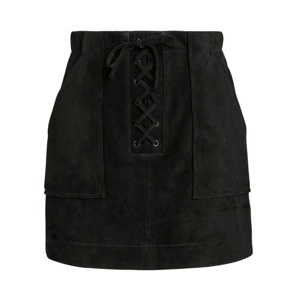 INTERMIX Ainsley Black Suede Lace Up Skirt Size 0